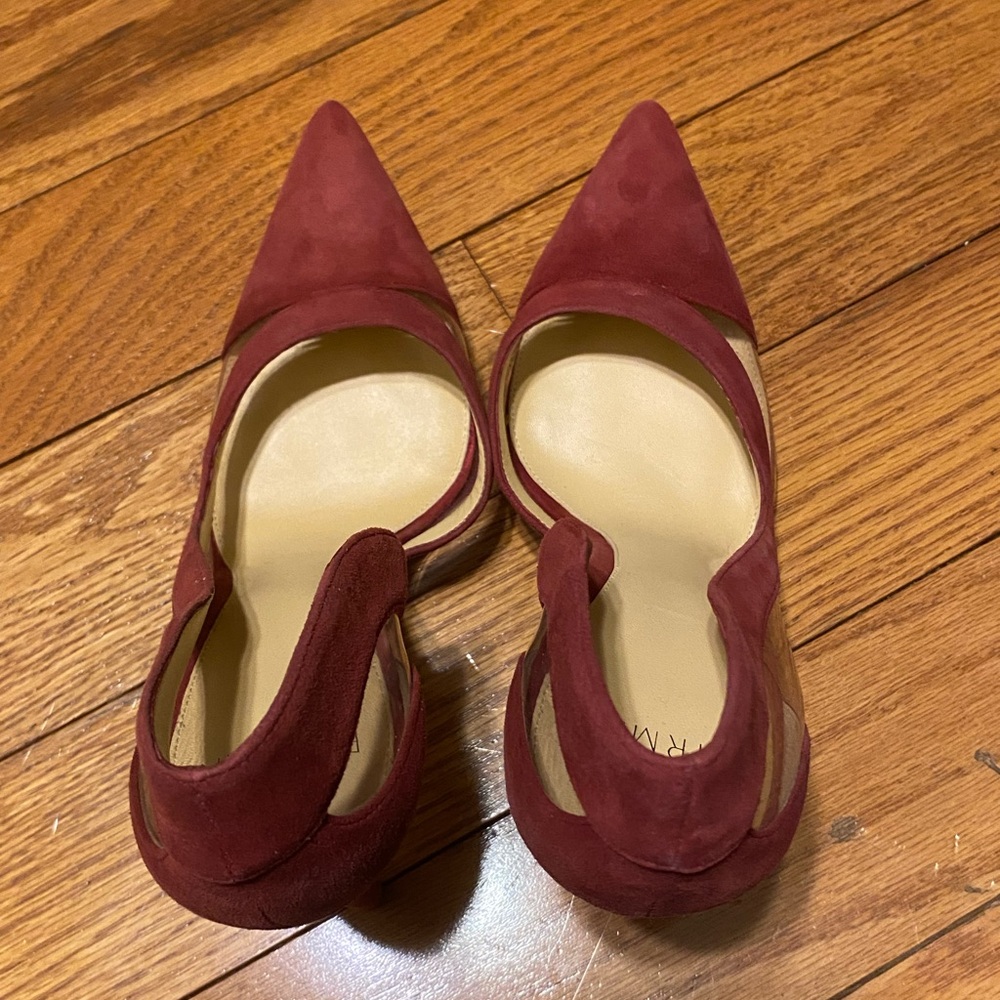 Alexandre Birman Wavee 100 Red Suede Pumps Clear Pointed Toe Stiletto Heeled 39 - Picture 3 of 6